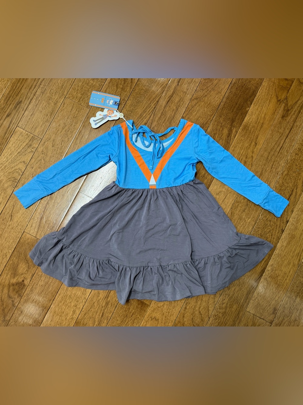 NWT Bum & Roses Blippi Blue & Orange Bow-Print Long Sleeve Dress Size 4T - Picture 3 of 6